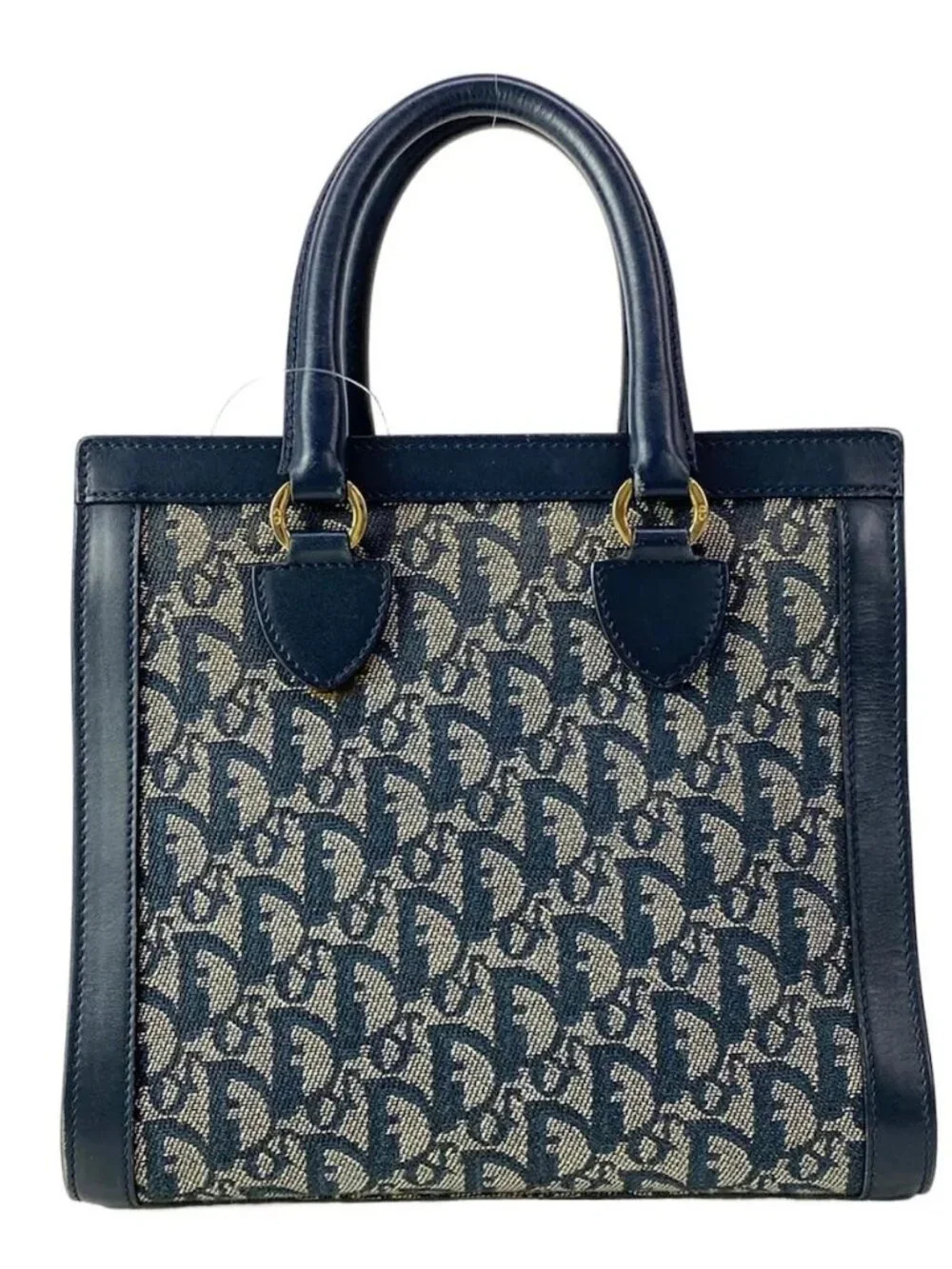 DIOR/ChristianDior Logogram White Dark Navy Jacquard Leather Handbag